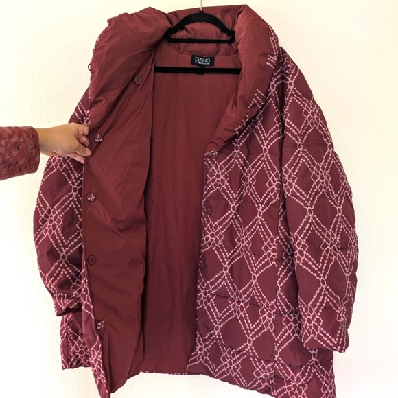 Dennis Basso Reversible Maroon Puffer Jacket Patterned Water Resistant Women 2X - Picture 6 of 12
